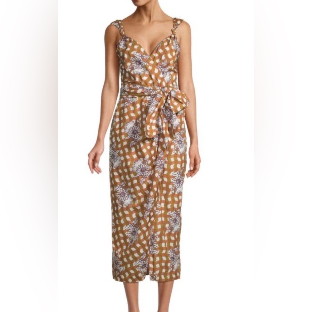 Rebecca Taylor Brown and White Floral cotton Checkered Maxi Dress